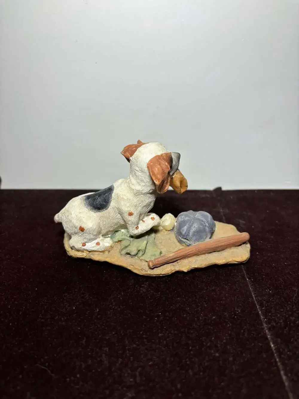 Vintage Homco Beagle Puppy Dog Figurine with Baseball Glove Hat and Bat